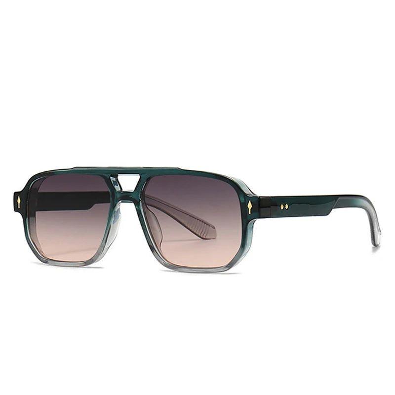 Vintage Rivet-Detail Square Sunglasses with UV400 Protection - Lucid Fantasy 