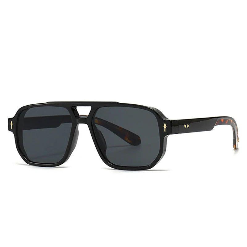 Vintage Rivet-Detail Square Sunglasses with UV400 Protection - Lucid Fantasy 