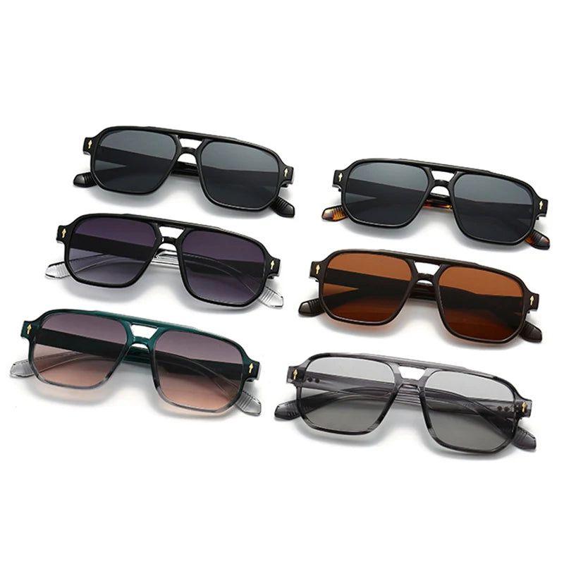 Vintage Rivet-Detail Square Sunglasses with UV400 Protection - Lucid Fantasy 