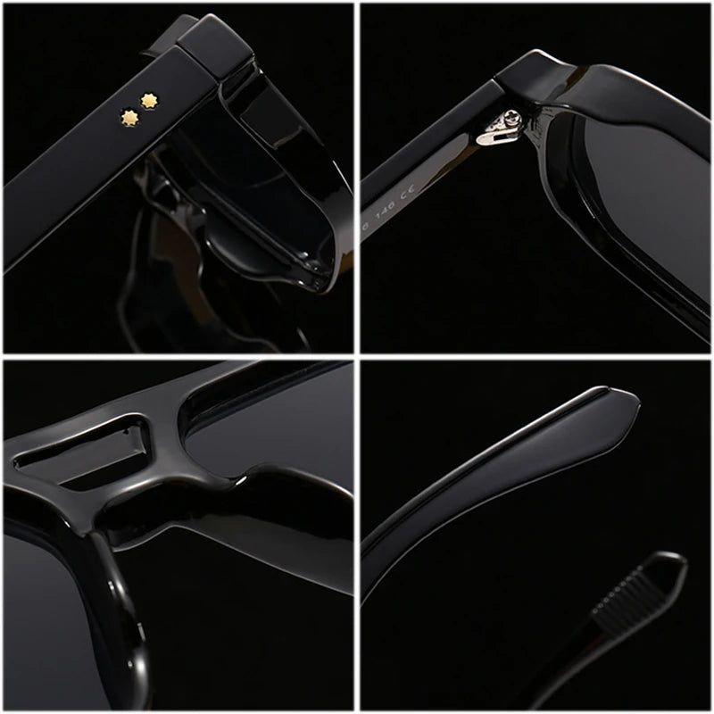 Vintage Rivet-Detail Square Sunglasses with UV400 Protection - Lucid Fantasy 