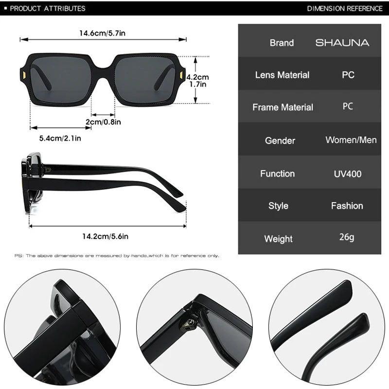 Vintage Riveted Square UV400 Sunglasses - Trendy Fashion Shades - Lucid Fantasy 