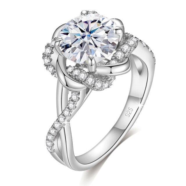 Vintage Sterling Silver Moissanite Cocktail Ring with Interwoven Halo Design – Available in 1 Ct, 2 Ct, and 3 Ct - Lucid Fantasy 