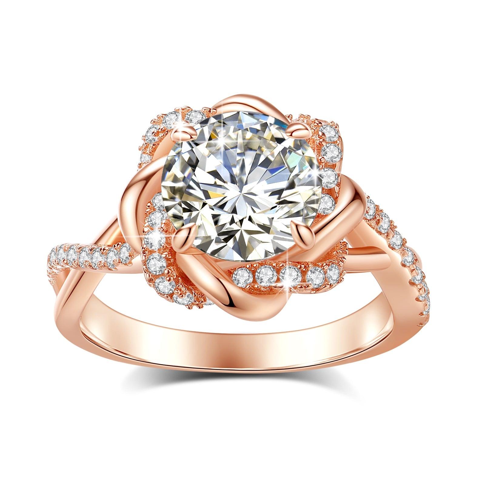 Vintage Sterling Silver Moissanite Cocktail Ring with Interwoven Halo Design – Available in 1 Ct, 2 Ct, and 3 Ct - Lucid Fantasy 