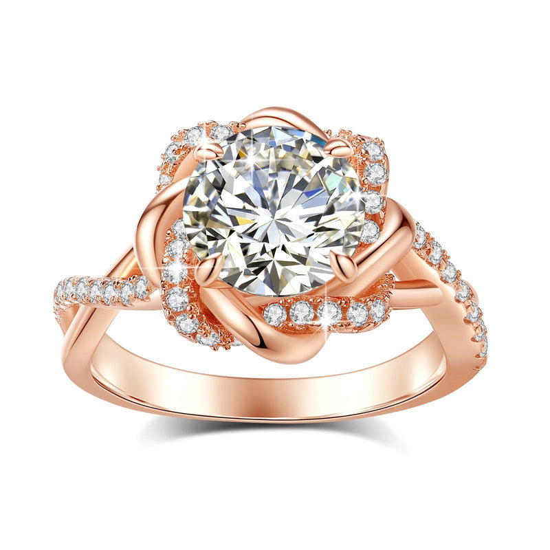 Vintage Sterling Silver Moissanite Cocktail Ring with Interwoven Halo Design – Available in 1 Ct, 2 Ct, and 3 Ct - Lucid Fantasy 