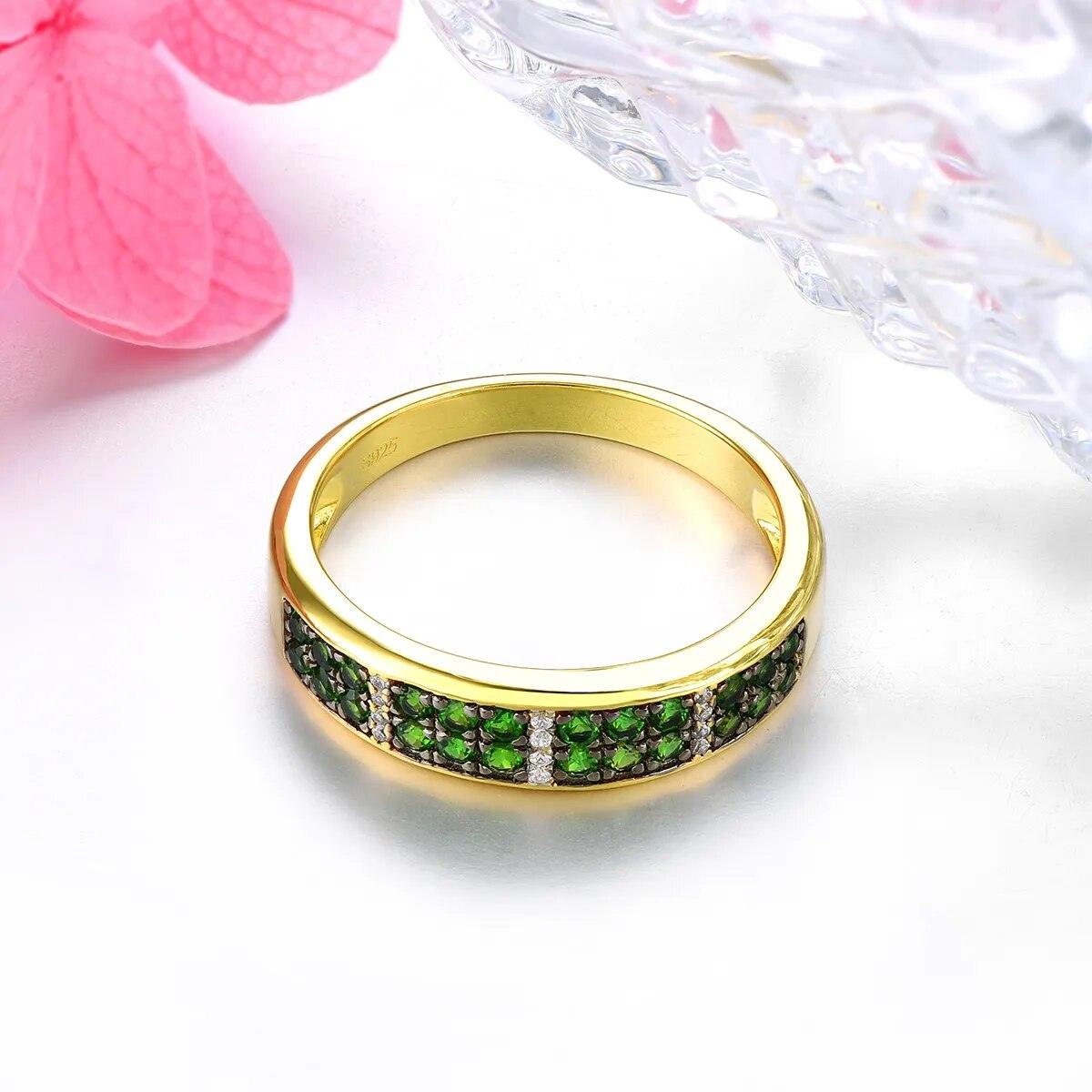 Vintage Yellow Gold Plated Sterling Silver Ring with Natural Chrome Diopside Gemstone - 0.8 Carats Fine Jewelry - Lucid Fantasy 