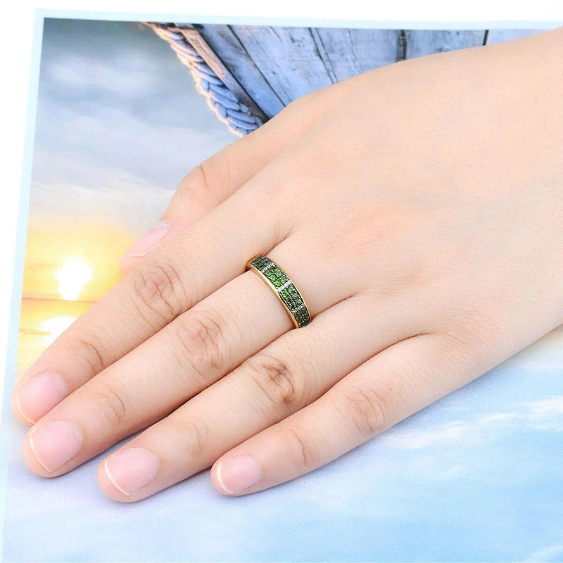 Vintage Yellow Gold Plated Sterling Silver Ring with Natural Chrome Diopside Gemstone - 0.8 Carats Fine Jewelry - Lucid Fantasy 