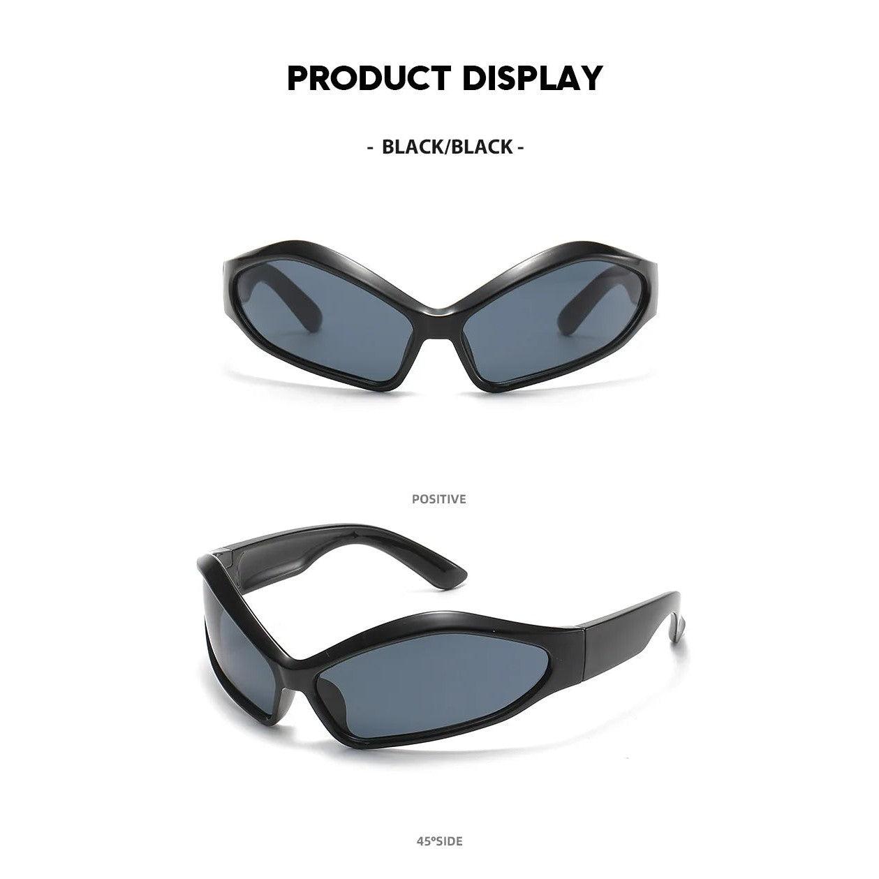 Warped Frame Wrap Around Sport Shades Sunglasses Hip Punk Y2K Fashion Eyewear - Lucid Fantasy 