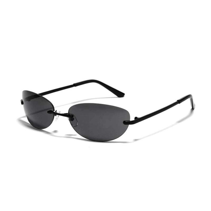 Y2K Inspired Oval Gradient Silver Mirror Rimless Small Round Sunglasses - Lucid Fantasy 