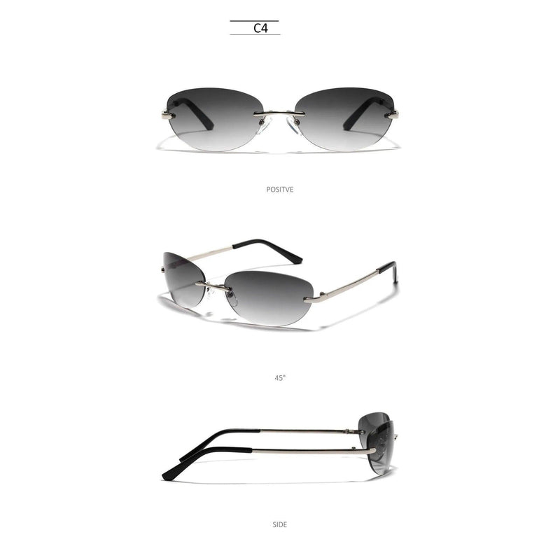 Y2K Inspired Oval Gradient Silver Mirror Rimless Small Round Sunglasses - Lucid Fantasy 