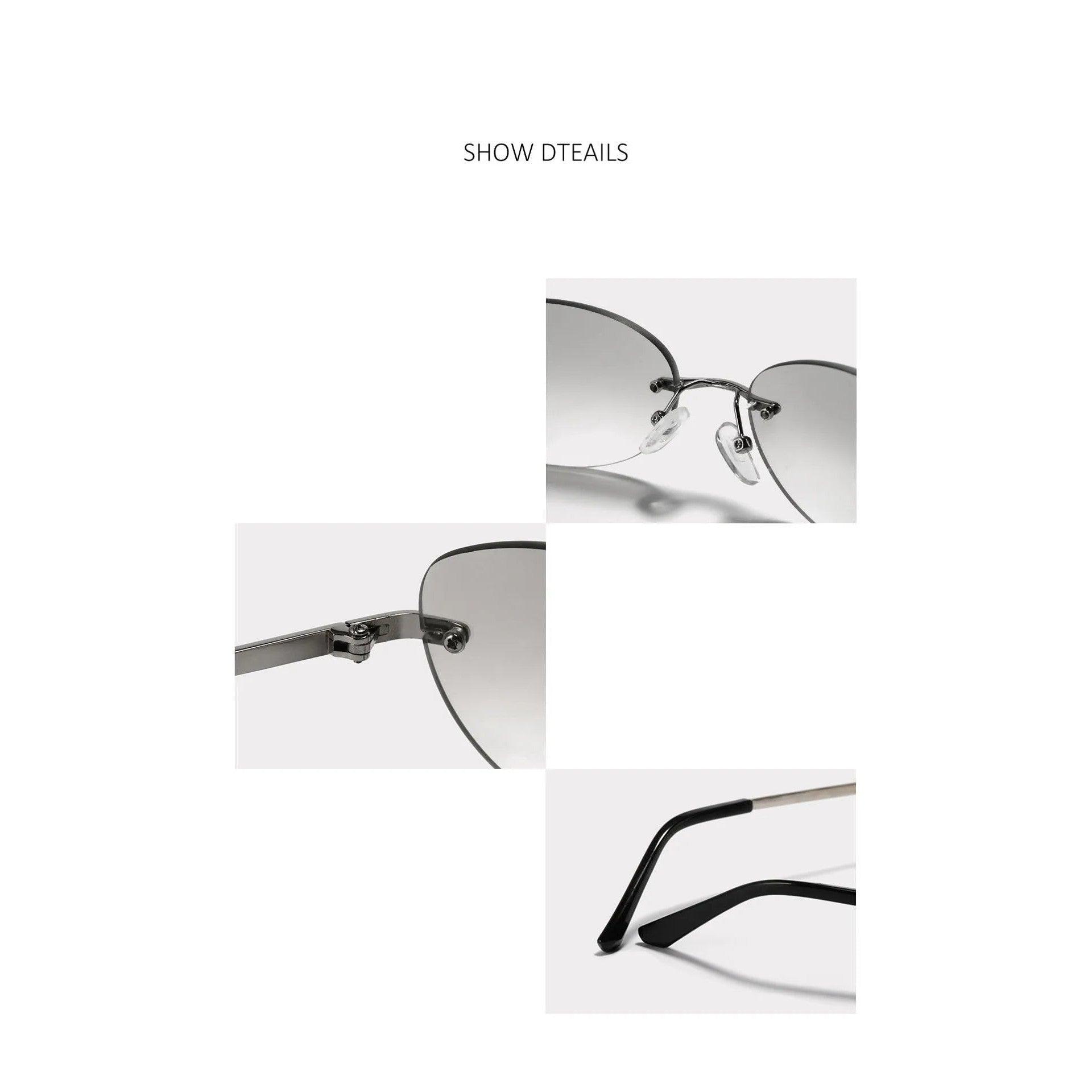 Y2K Inspired Oval Gradient Silver Mirror Rimless Small Round Sunglasses - Lucid Fantasy 