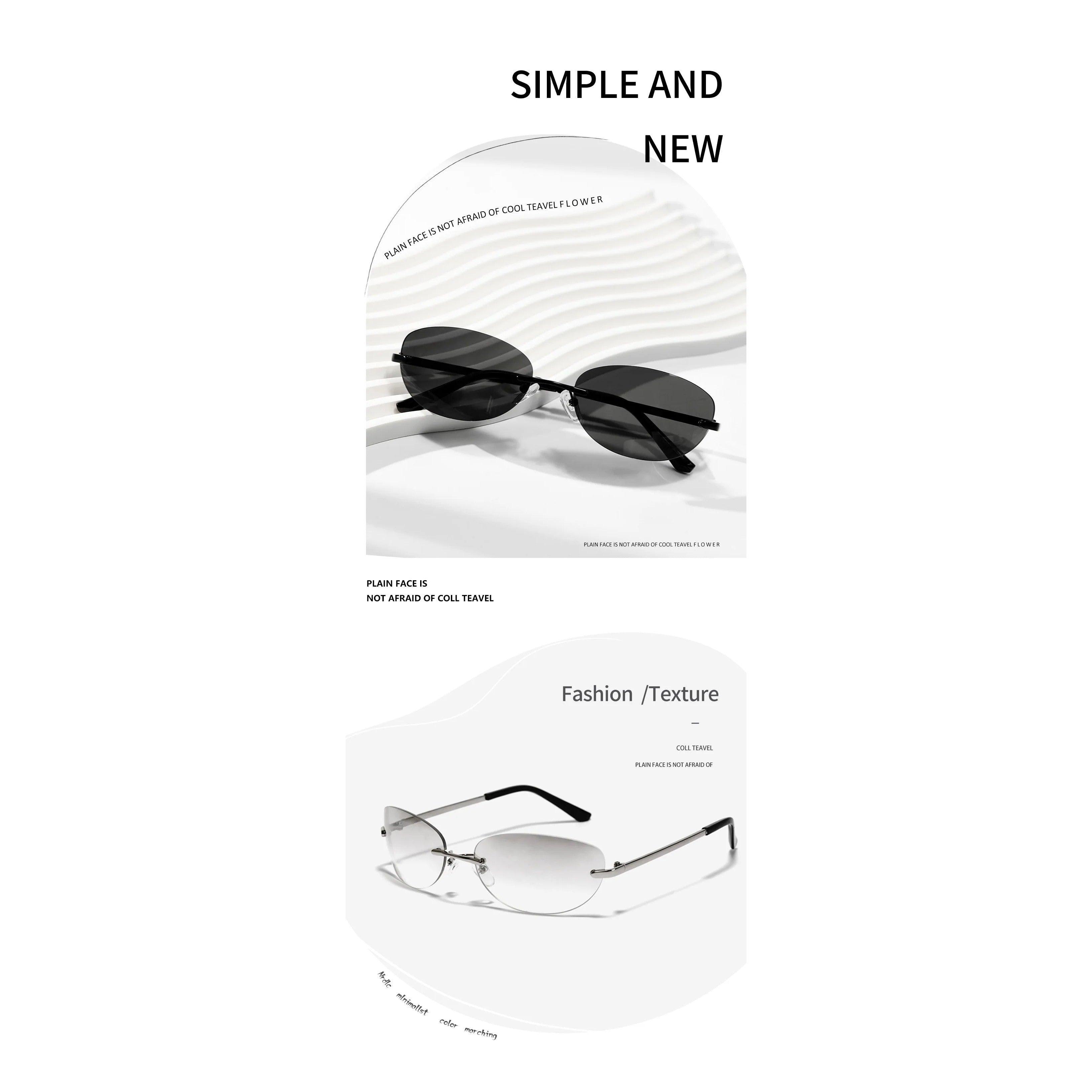 Y2K Inspired Oval Gradient Silver Mirror Rimless Small Round Sunglasses - Lucid Fantasy 