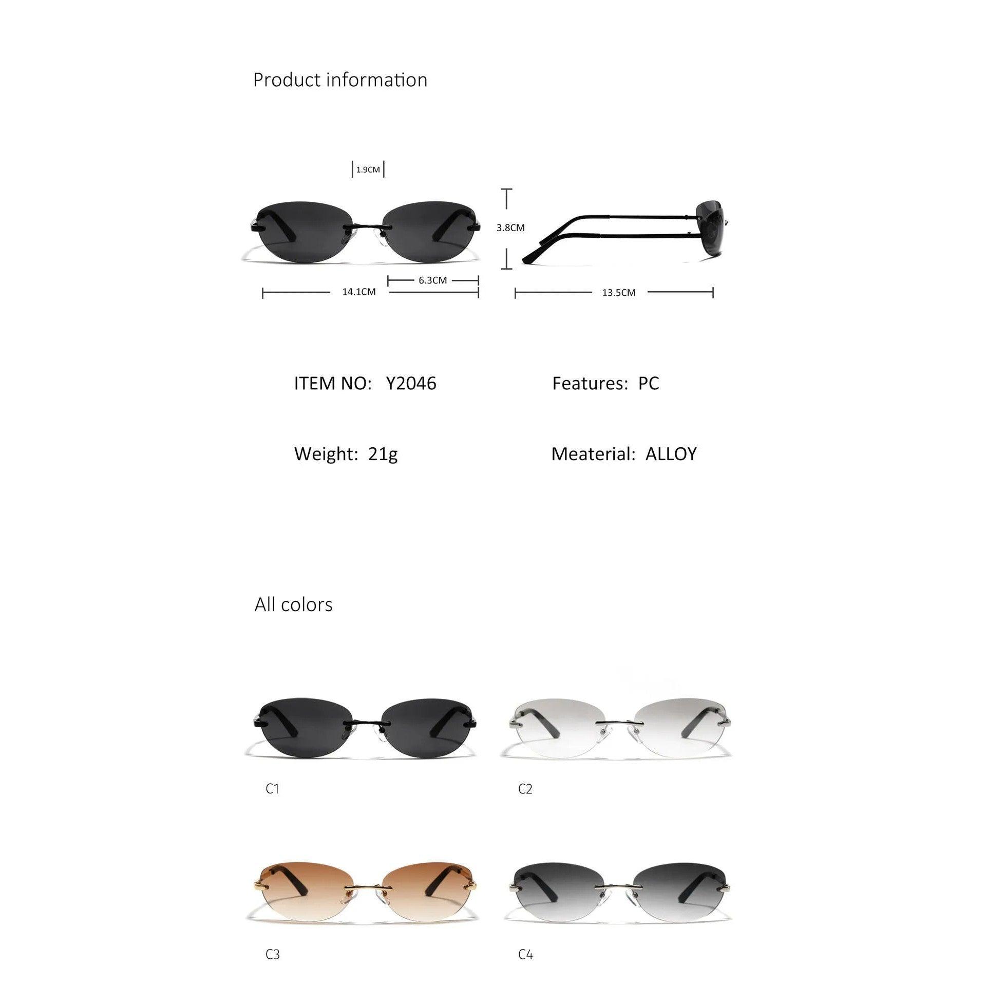 Y2K Inspired Oval Gradient Silver Mirror Rimless Small Round Sunglasses - Lucid Fantasy 