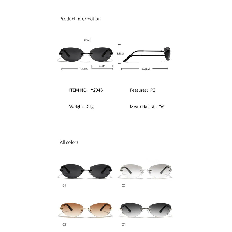 Y2K Inspired Oval Gradient Silver Mirror Rimless Small Round Sunglasses - Lucid Fantasy 