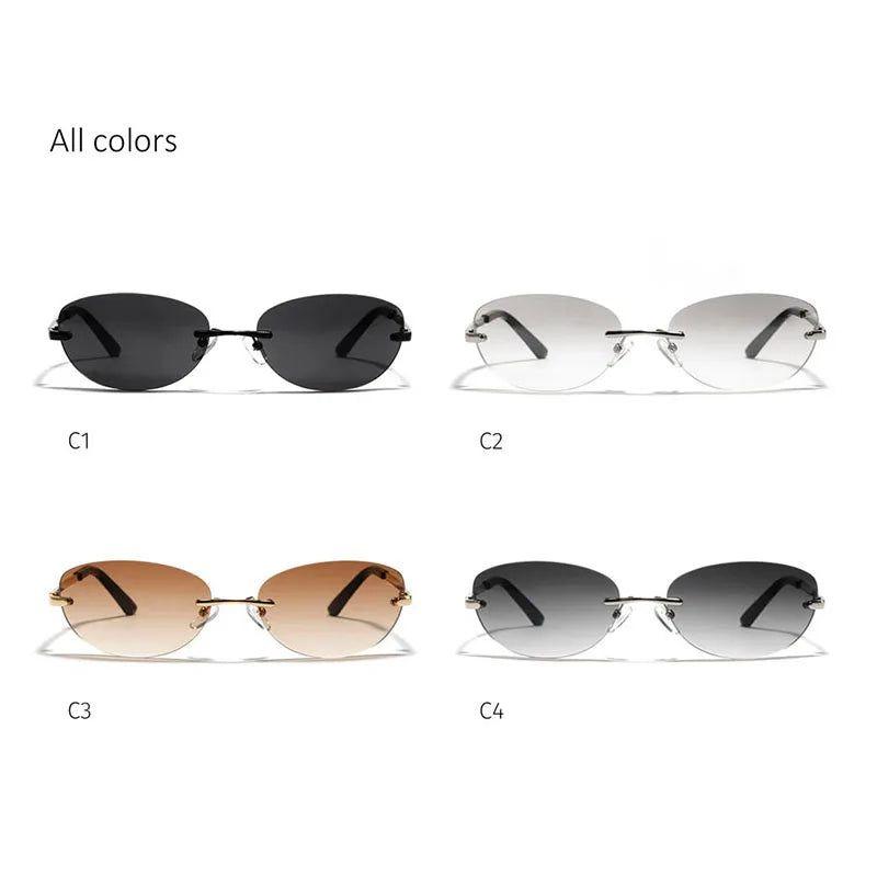 Y2K Inspired Oval Gradient Silver Mirror Rimless Small Round Sunglasses - Lucid Fantasy 