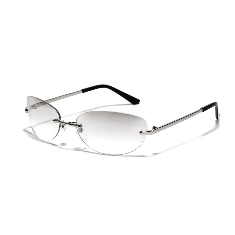 Y2K Inspired Oval Gradient Silver Mirror Rimless Small Round Sunglasses - Lucid Fantasy 