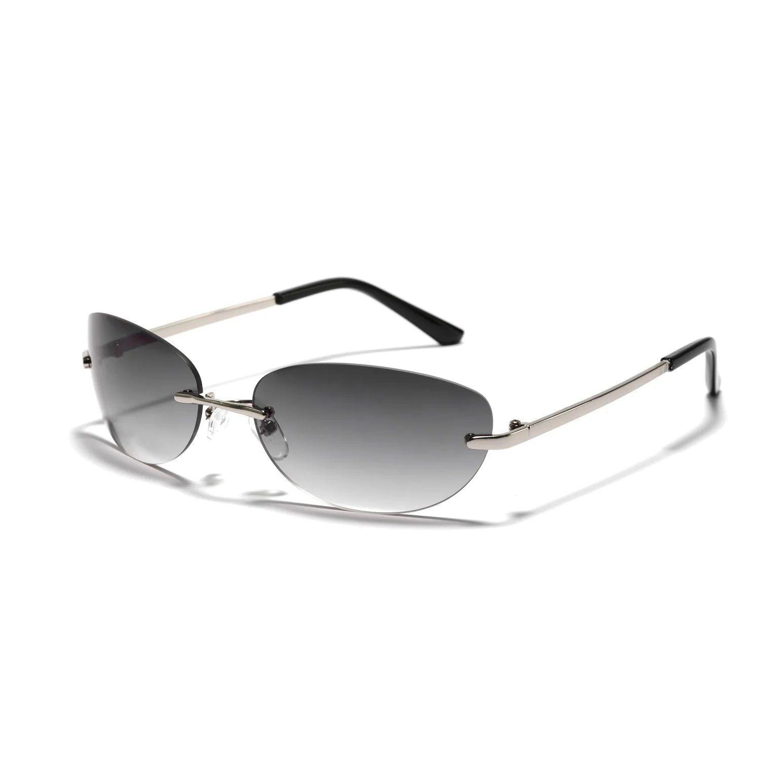 Y2K Inspired Oval Gradient Silver Mirror Rimless Small Round Sunglasses - Lucid Fantasy 