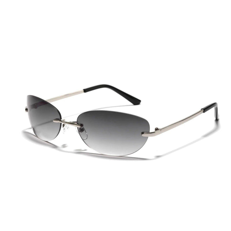 Y2K Inspired Oval Gradient Silver Mirror Rimless Small Round Sunglasses - Lucid Fantasy 