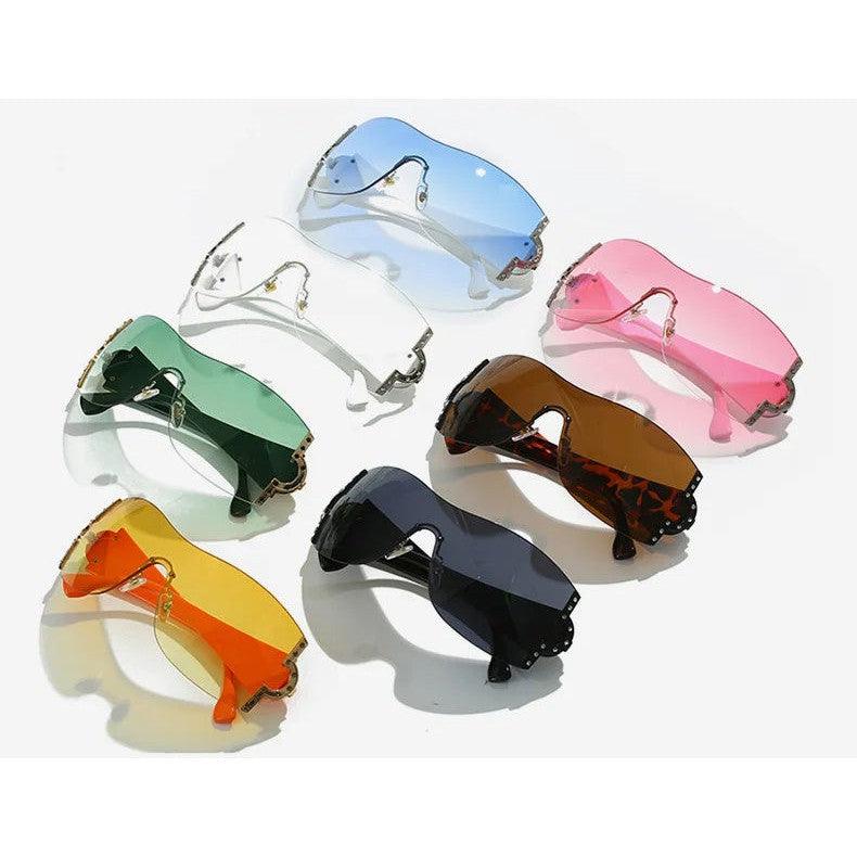 Y2K One Piece Oversized Diamond Sunglasses UV400 Fashion Shades Rimless Eyewear Goggle Fashion Frames - Lucid Fantasy 