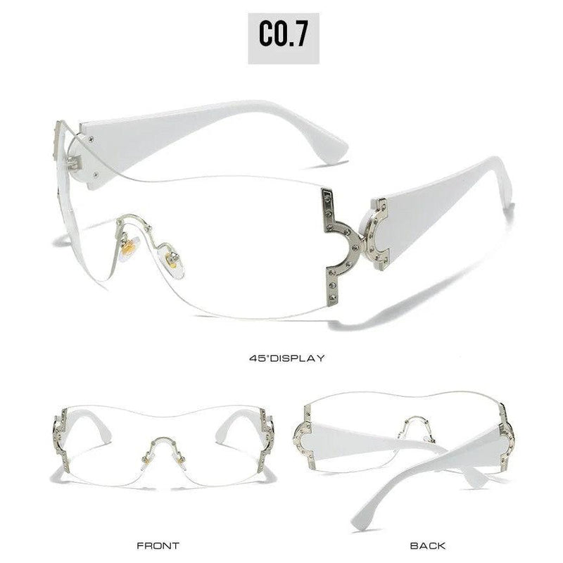 Y2K One Piece Oversized Diamond Sunglasses UV400 Fashion Shades Rimless Eyewear Goggle Fashion Frames - Lucid Fantasy 