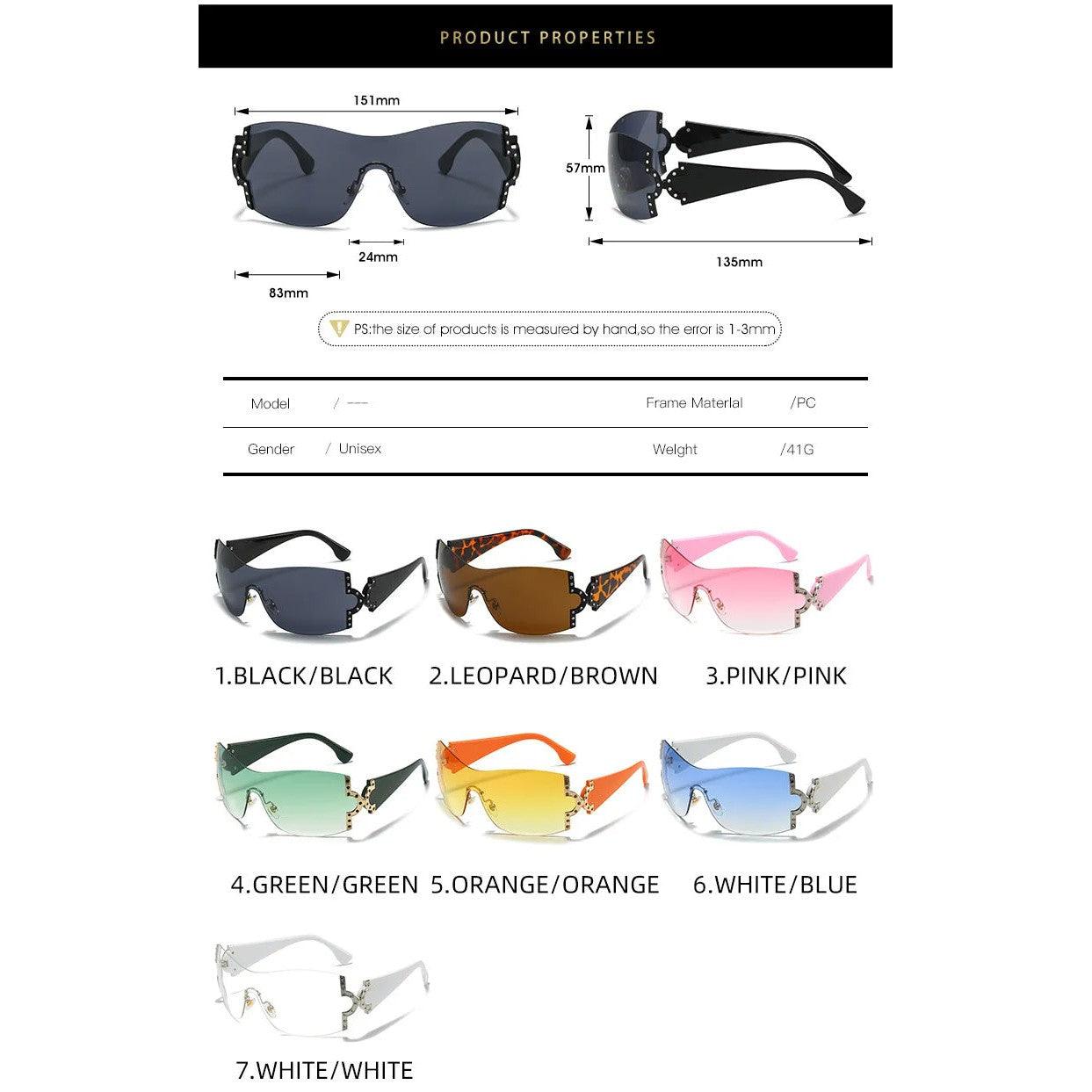 Y2K One Piece Oversized Diamond Sunglasses UV400 Fashion Shades Rimless Eyewear Goggle Fashion Frames - Lucid Fantasy 