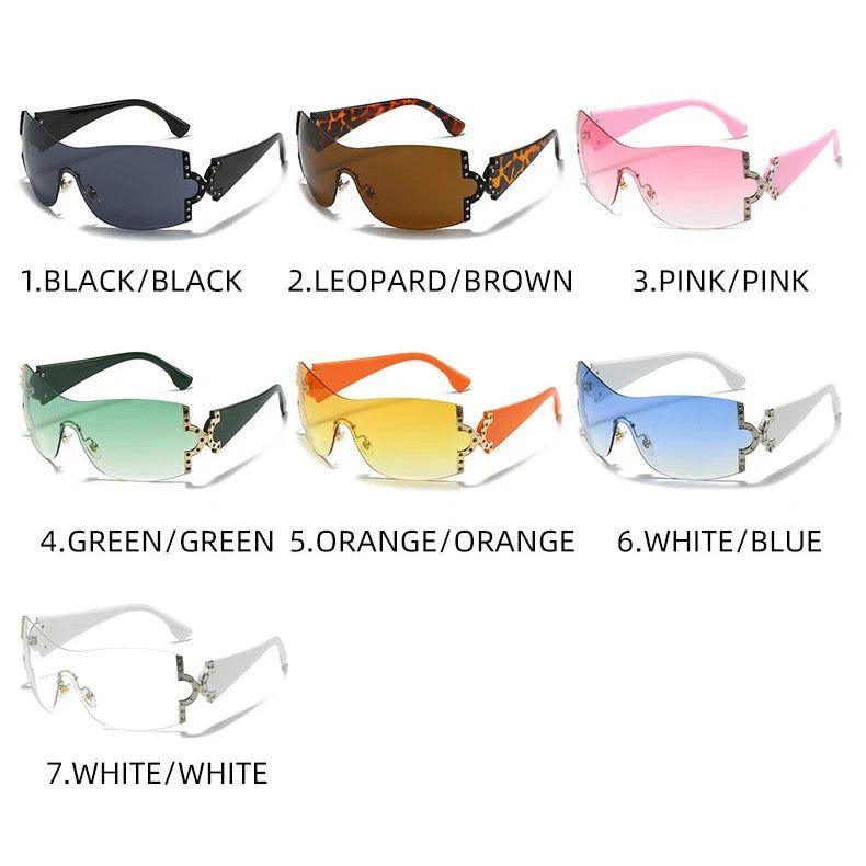 Y2K One Piece Oversized Diamond Sunglasses UV400 Fashion Shades Rimless Eyewear Goggle Fashion Frames - Lucid Fantasy 