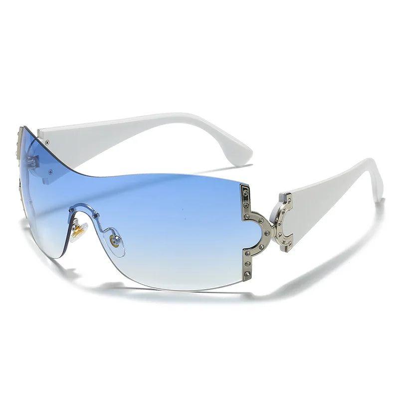 Y2K One Piece Oversized Diamond Sunglasses UV400 Fashion Shades Rimless Eyewear Goggle Fashion Frames - Lucid Fantasy 