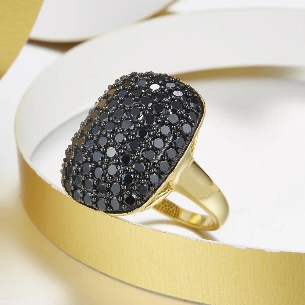 Yellow Gold Plated Sterling Silver Cluster Ring Natural Gemstone Black Spinel 925S Fine Jewelry - Lucid Fantasy 