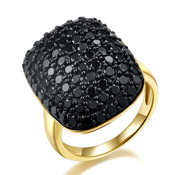 Yellow Gold Plated Sterling Silver Cluster Ring Natural Gemstone Black Spinel 925S Fine Jewelry-Lucid Fantasy