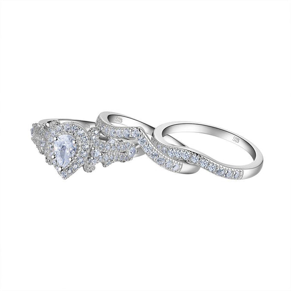 1-2/5 Ct. CZ Sterling Silver 3 Pcs Pear Pave Ring Set
