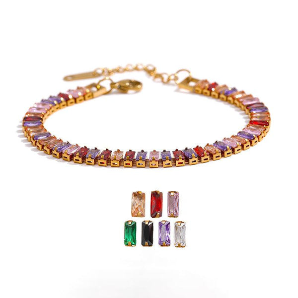 Luxury CZ Color Crystal Gem Link Gold Metallic Fashion Bracelet