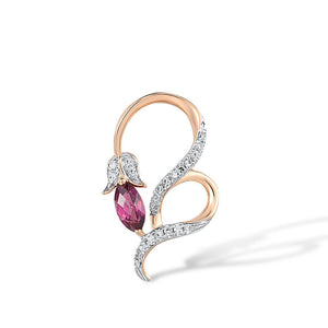 14k 585 Rose Gold Sparkling Diamond Pave Rhodolite Garnet Heart Flower Necklace Pendant