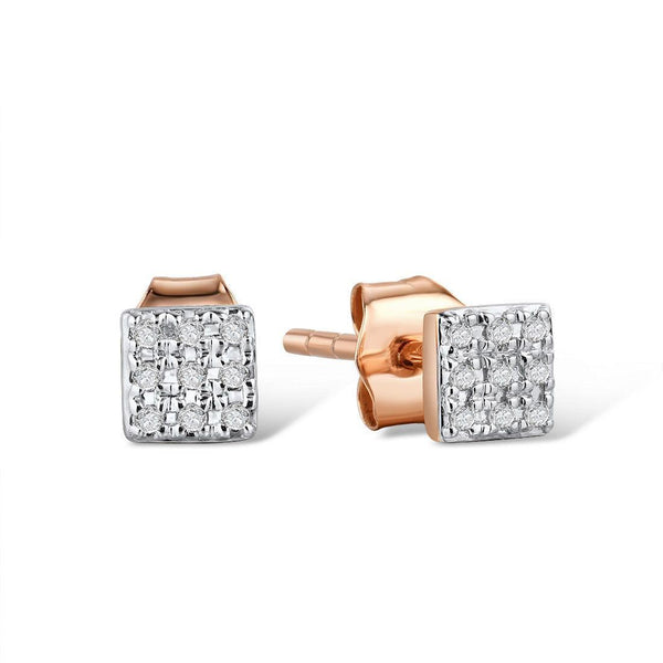14k 585 Rose Gold Sparkling Diamond Pave Square Ring Earring Necklace Pendant Jewelry Set
