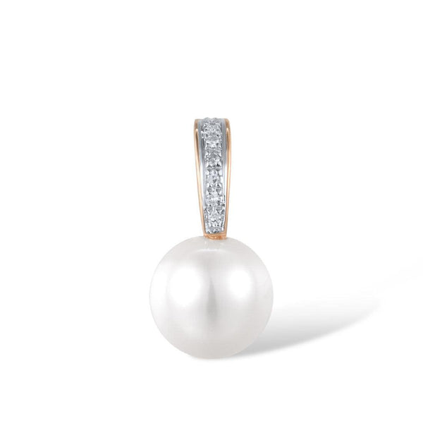 14k 585 Rose Gold Sparkling Diamond Pearl Necklace Pendant