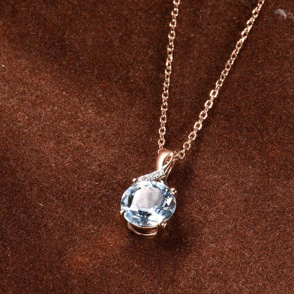 14k 585 Rose Gold Sparkling Diamond Sky Blue Topaz Formal Jewelry Set