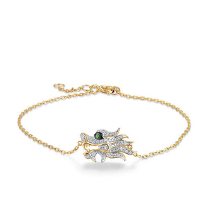 14k 585 Yellow Gold Sparkling Diamond Green Garnet Dragon Chain Link Charm Bracelet