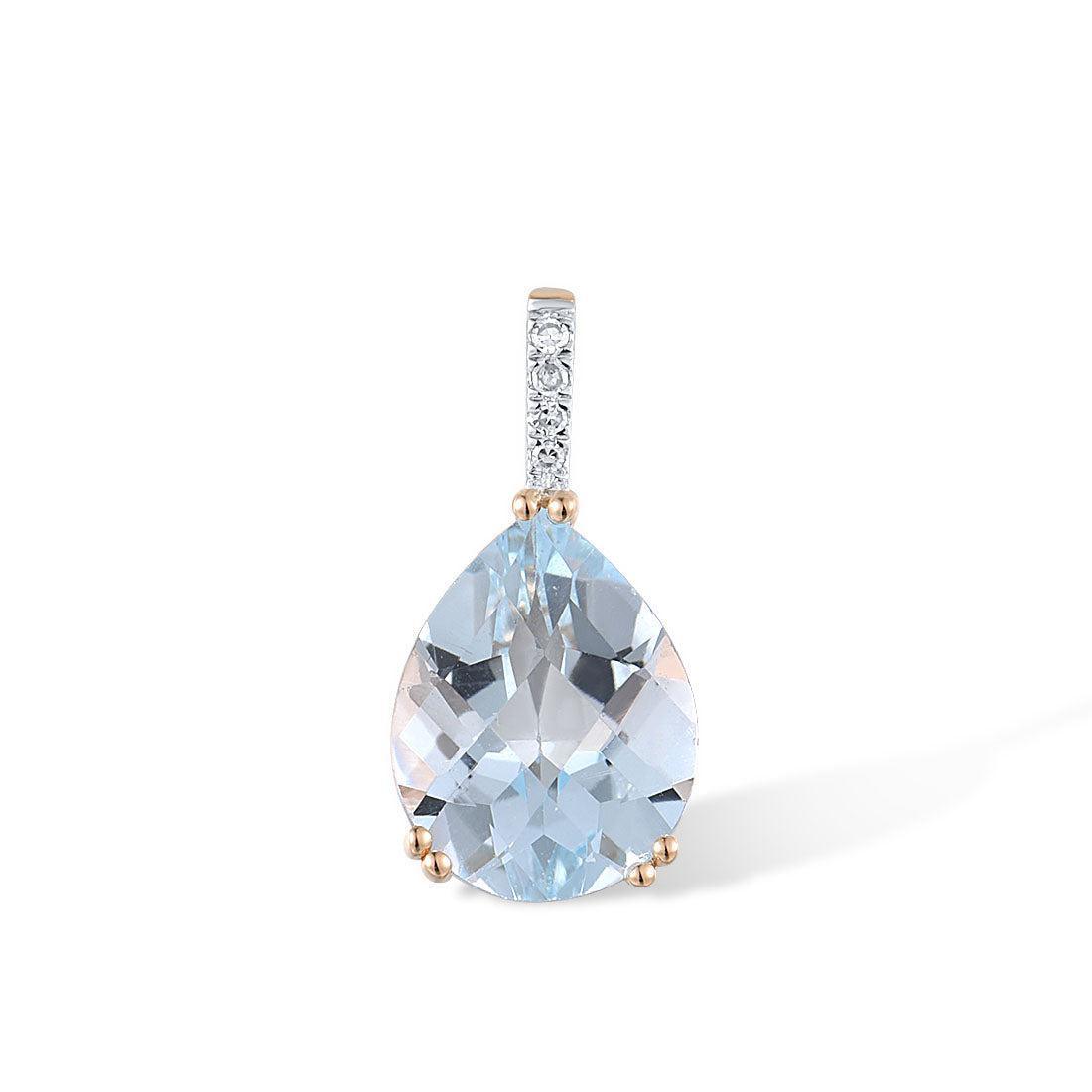 14k Rose Gold Pave Pendant featuring 2.2ct Pear Cut Sky Blue Topaz and Sparkling Diamonds - Lucid Fantasy 