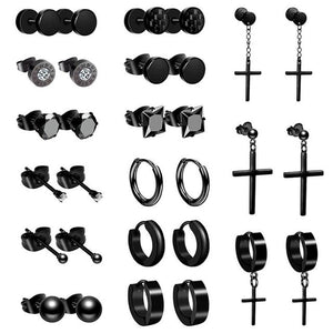 15 PCS Gothic Gunmetal Black Variety Earring Set