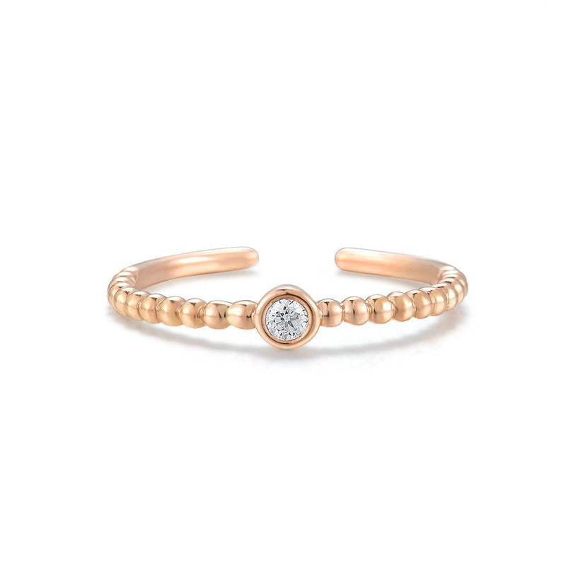 18k Rose Gold Beaded Open Cut Ring with Sparkling 0.03ct Round Diamond - Lucid Fantasy 