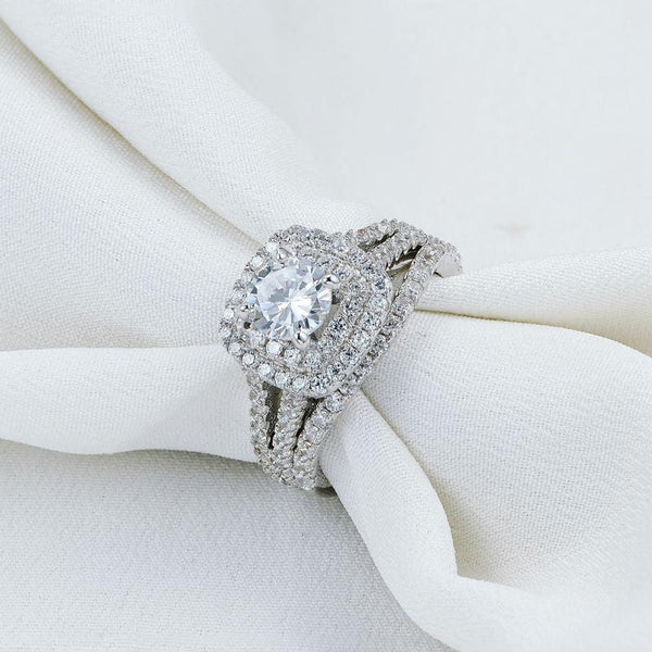 2 Ct. CZ Sterling Silver 2 Pcs Round Pave Ring Set