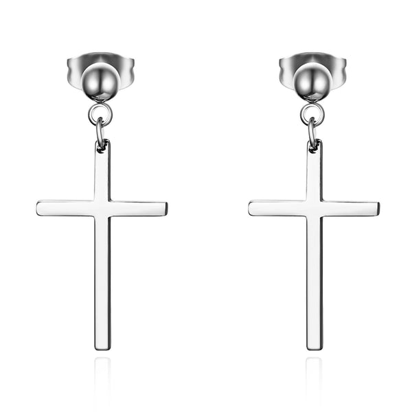 Metallic Minimalist Cross Drop Stud Dangle Earrings