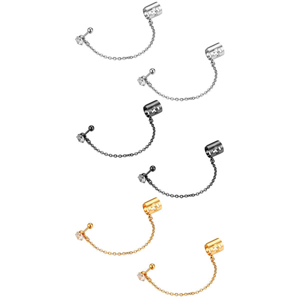 2PCS Ear Clip Chain Tassel Cross Cutout Earrings