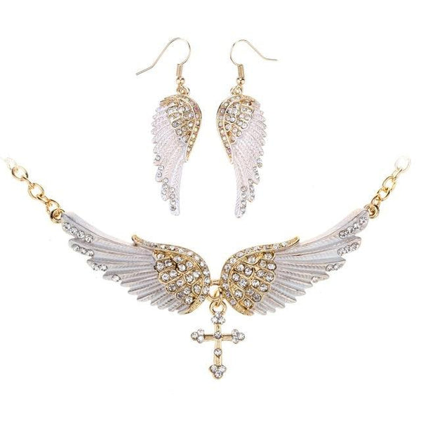 2PCS Angel Wing Pendant Necklace & Earring Jewelry Set