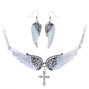 2PCS Angel Wing Pendant Necklace & Earring Jewelry Set
