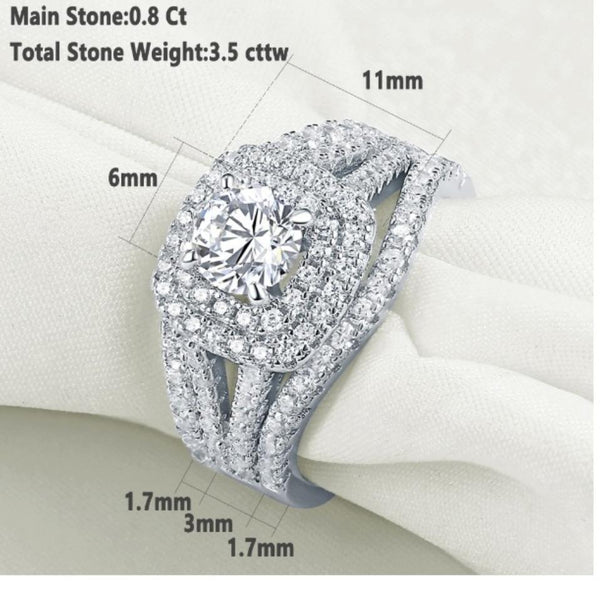 3-1/2 Ct. CZ Sterling Silver 3 Pcs Princess Cut Ring Set