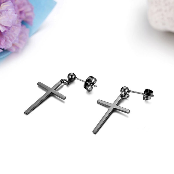 Metallic Minimalist Cross Drop Stud Dangle Earrings