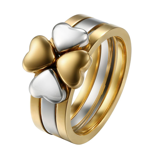 3PCS Stackable Metallic Heart Clover Ring Set