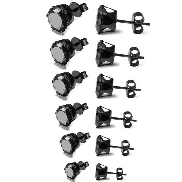 6PCS Multiple Size CZ Stud Earring Set