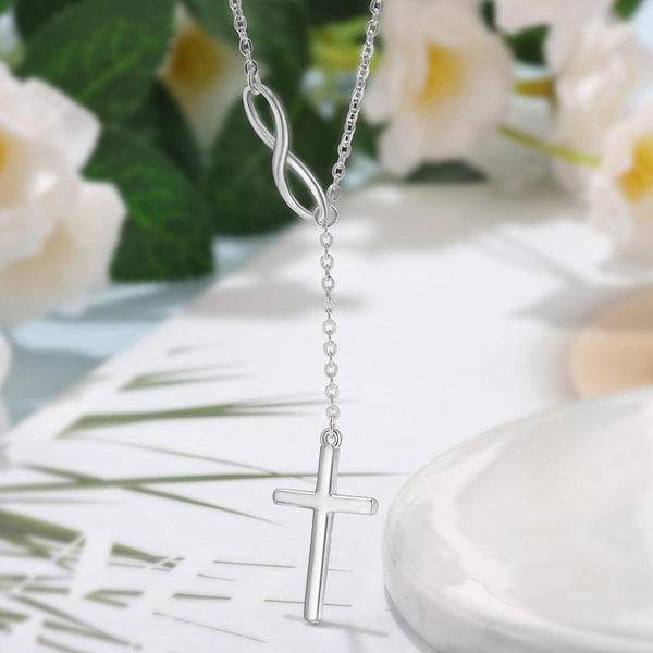 925 Sterling Silver Infinity Cross CZ Pendant Necklace