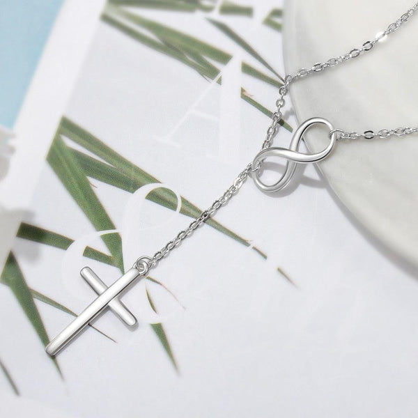925 Sterling Silver Infinity Cross CZ Pendant Necklace