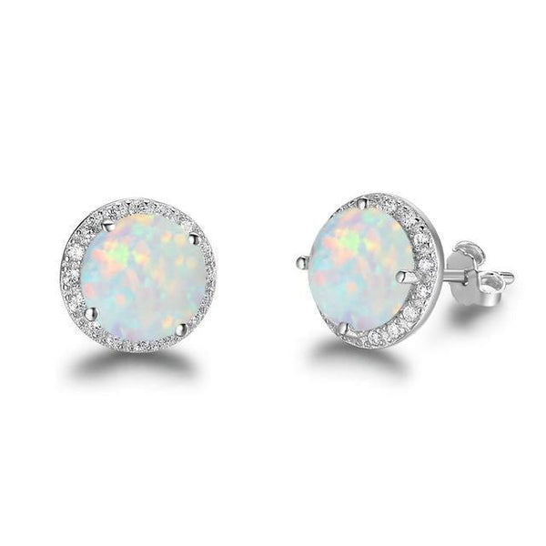 925 Sterling Silver Opal Halo Stud Earrings